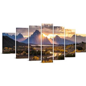 iKNOW FOTO XLarge Canvas Set of 7 Wall Art Grand Teton National Park in Autumn in Wyoming USA Landscape Picture Prints Painting Scenery Wall Decor for Home Decorations 70x32 Inches