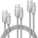 Elebase iPhone 17 16 Pro Max Charging Cable 1.5/3.3/6.6FT 3Pack,USB A to Type C Car Charger Cord,USBC Carplay Cable for New Apple iPad 10 Mini 8 Air 7,Airpods,Samsung Galaxy S25 S24 Ultra,Z Flip Fold (Silver)