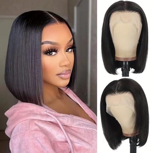 Flady Hair 10 Inch Bob Wig Human Hair 13x4 HD Lace Front Wigs Human Hair Pre Plucked Short Bob Wig Lace Frontal Wigs for Black Women Hair Wig Natural Color