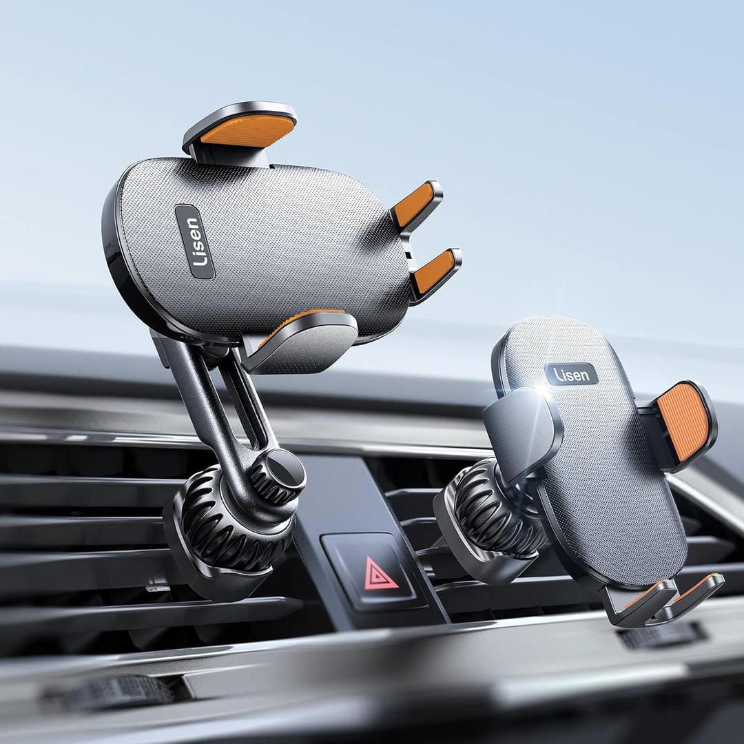 LISEN Car Mount for iPhone - Universal Vent Phone Mount for Car [2 Hook Kit] Hands Free, Fits iPhone 16 15 Pro Max Plus Samsung, Brown