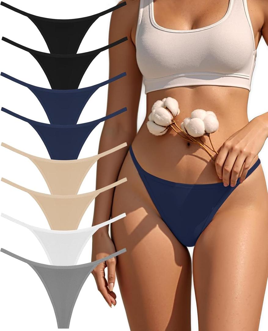 Cotton G-String Thongs for Women Underwear Breathable Stretch Low Rise Panties T-back Sexy Ladies 8 Pack (M)