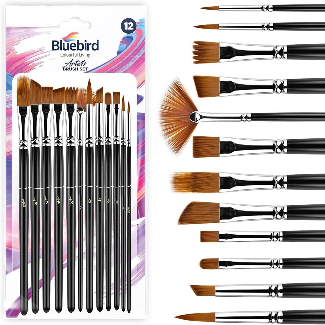 Bluebird 12 Pcs Professional Artist Paint Brush Set for Acrylic Paintings - Acrylic Paint Brushes for Water, Oil Painting - Brushes for Canvas, Fabric & Watercolors