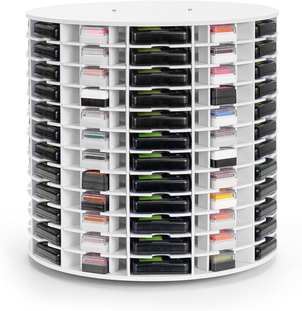 Krafetto Rotating Ink Pad Storage Organizer Rack, 72 Grids for Slim 2-3/4"x4" Ink Pads, 72 Grids for Mini Cube Caddy Ink Pads, Craft Stamp Pad Holder for Desktop