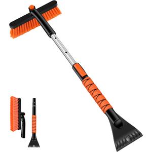 Odoland 33" Extendable Snow Brush with Detachable Ice Scraper for Car Windshield with Foam Grip and 360 Pivoting Brush Head for Christmas Car Auto Truck SUV, Orange (1 Pack)