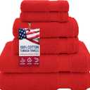 American Veteran Towel, 100% Cotton Turkish 6 Piece Towel Set, Luxury Towels Set of 6 for Bathroom Essentials, 2 Bath Towels 2 Hand Towels 2 Washcloths, Red