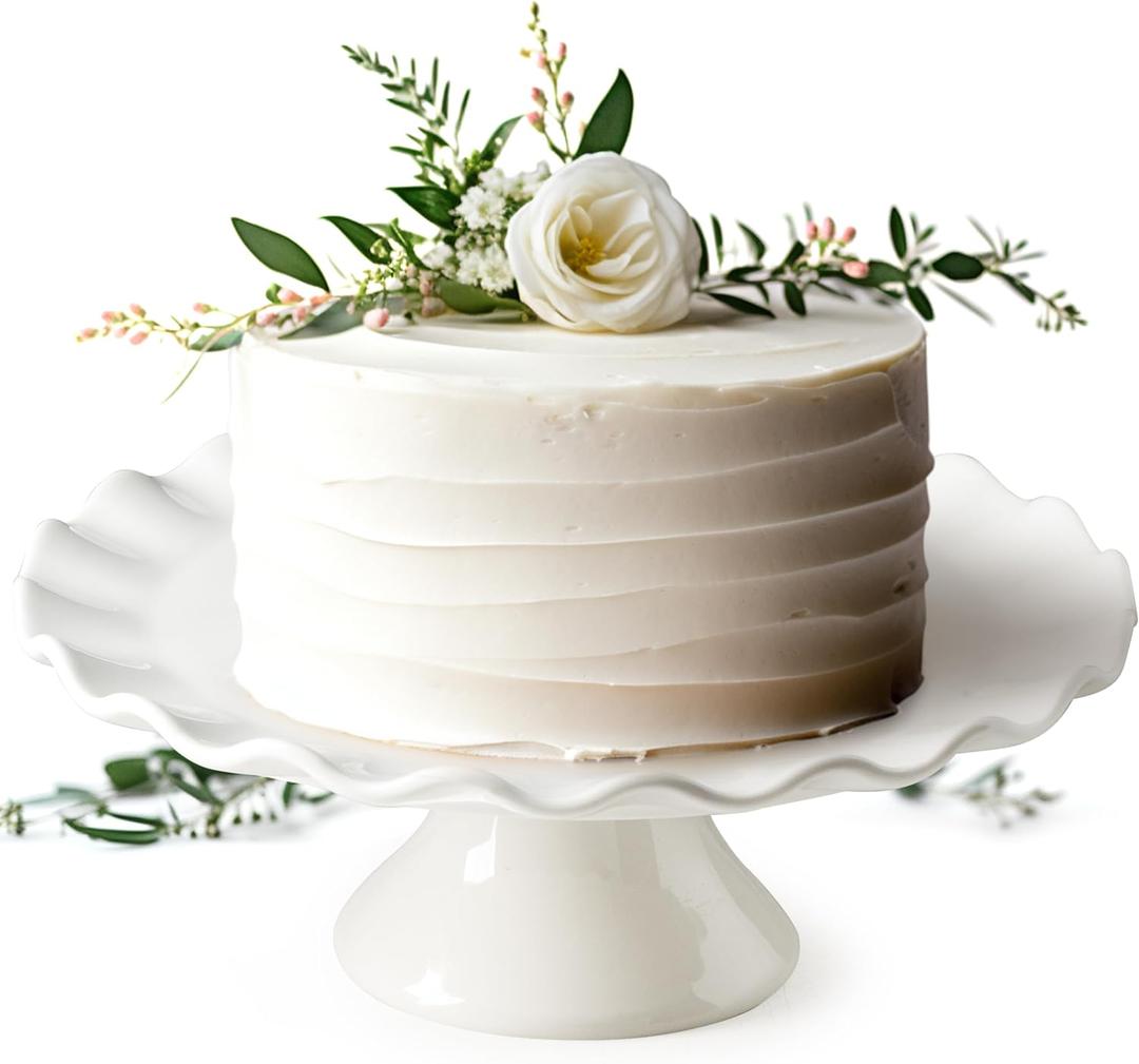 White Cake Stand, 10 Inch Cake Stands for Tea Party, Round Dessert Stand, Small Cake Plate Cupcake Stand for Dessert Table Display, Ruffle Trim