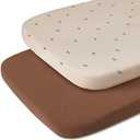 Blissful Diary Muslin Bassinet Sheets for Baby Girls Boys, Boho Soft Cotton Fitted for Oval Hourglass Rectangle Mattress, 2 Pack(Sunshine&Brown)