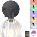 Vintage Battery Operated Wall Sconce with Transparent Tulip Glass Lampshade Wireless Rechargeable Battery Powered Black Wall Light with Remote Control for Bedside Bedroom Doorway (Battery Operated (1 pack), Tulip Clear-Black Base)