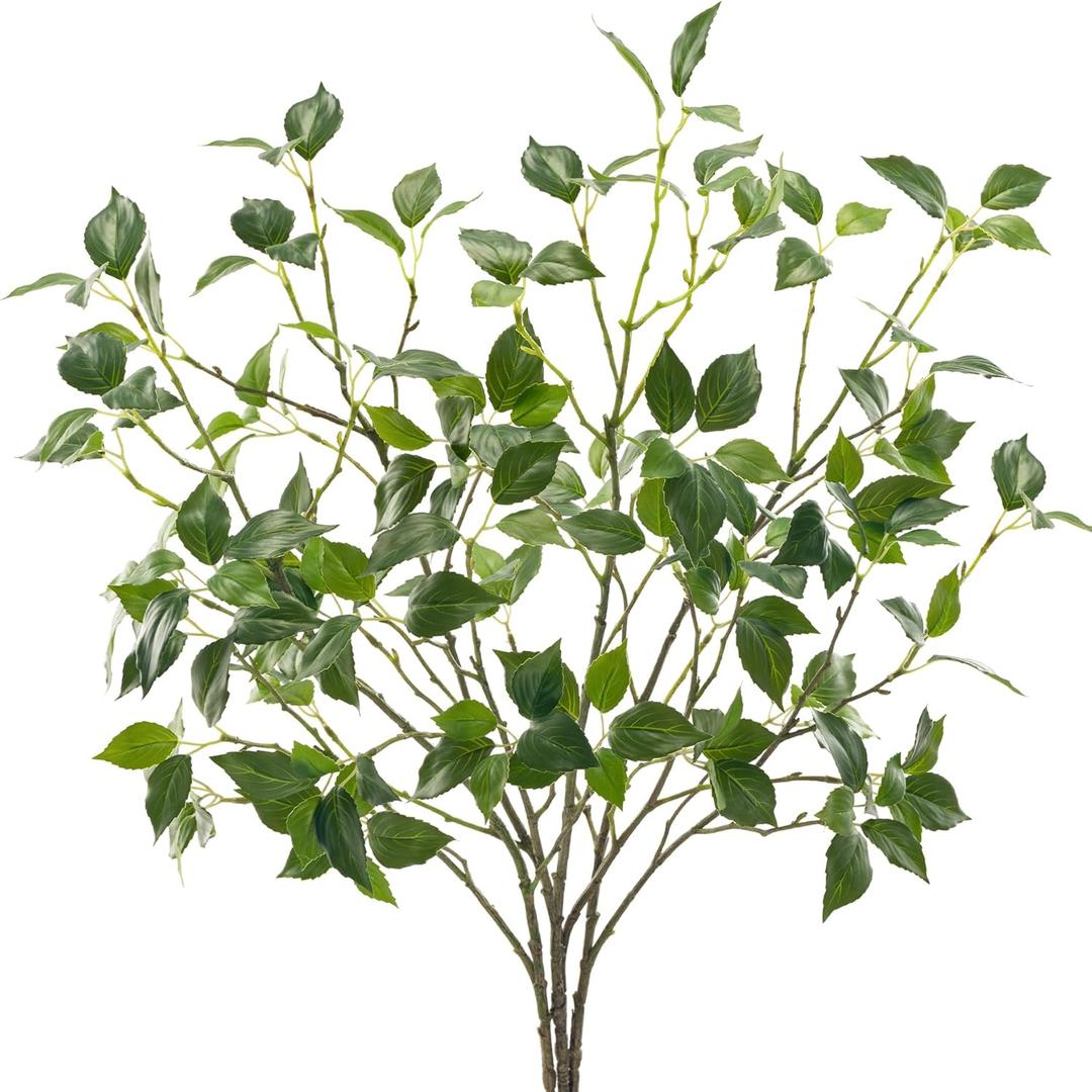 Artificial Plants Greenery Eucalyptus Stems Branches Plant for Home DecorFaux Rustic Ficus Leaf Floral for Indoor Table Bathroom Bedroom Kitchen Decoration,Real Plastic Eucalytus Wedding Dcor4PCS)