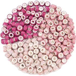 ZYEHXED 200 Pieces European Large Hole Spacer Beads, Pink European Craft Beads Rhinestone Lampwork Beads Fairy Garden Beads for DIY Charms Bracelet Necklace Earring Jewelry Making Supplies