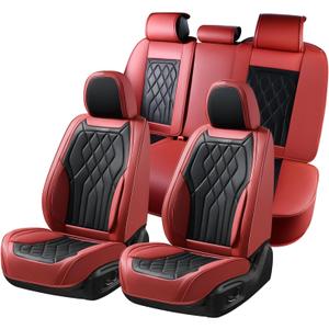 FLORICH Automotive Seat Covers Full Set, Leather Car Seat Protector, Waterproof Seat Covers for Cars, Black and Red Seat Protector Universal Fit Most Vehicles (Red&Black)