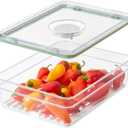 IDESIGN Large Short Produce Storage Bin with Insert Tray, The Fresh Collection  7.85 L x 10.5 W x 3 H, Clear Bin