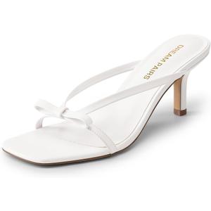 DREAM PAIRS Women’s Bow Heels – Kitten Heel Mule Sandals, Square Toe Strappy Slip On Dress Heels, Elegant Bridal Wedding Party Formal Shoes for Special Occasions, Size 6.5, White