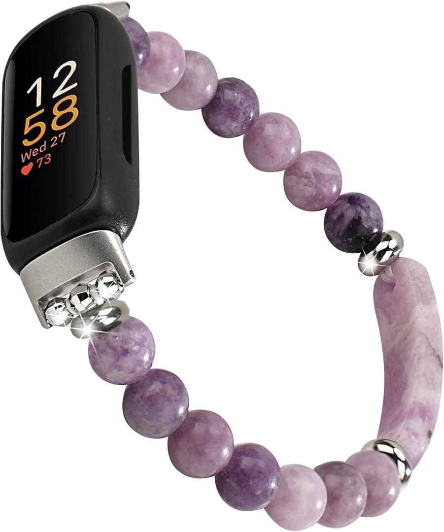 Crystal Beads Stretch Watch Band Compatible for Fitbit Inspire 3, Handmade Good Luck Stone Beaded Band for fitbit inspire 3