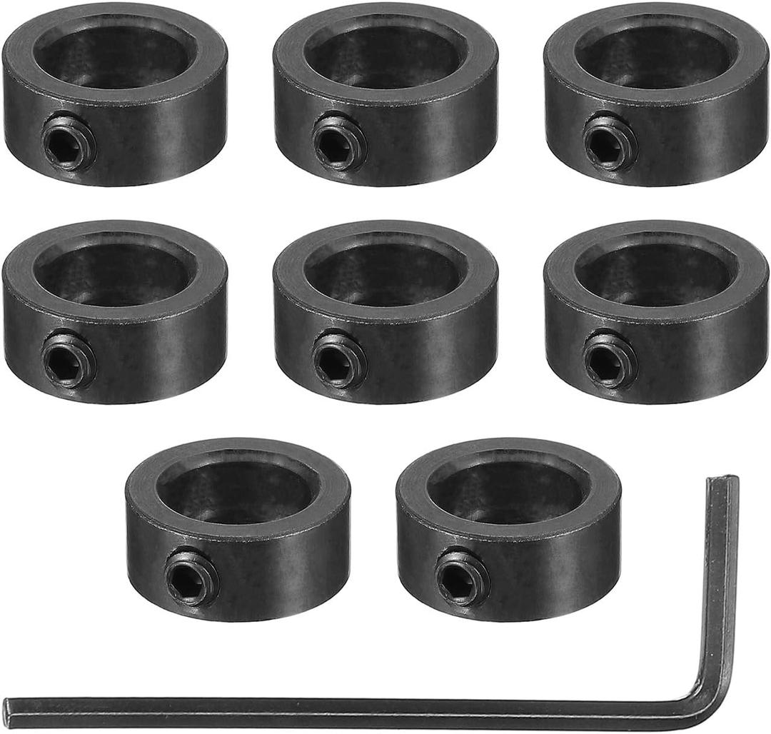 3 x PATIKIL Bore 12 mm Shaft Collar 20 mm OD 8 mm Thickness, 8 Pack Carbon Steel Landing Gear Stopper Wheel Collar with Set Screw & Wrench for Machine Tool Industry, Black