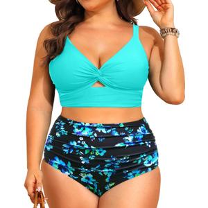 Daci Plus Size Two Piece Swimsuits - Women High Waisted Bikini Tummy Control Bathing Suits Knot Twist Swimwear 2025 20W