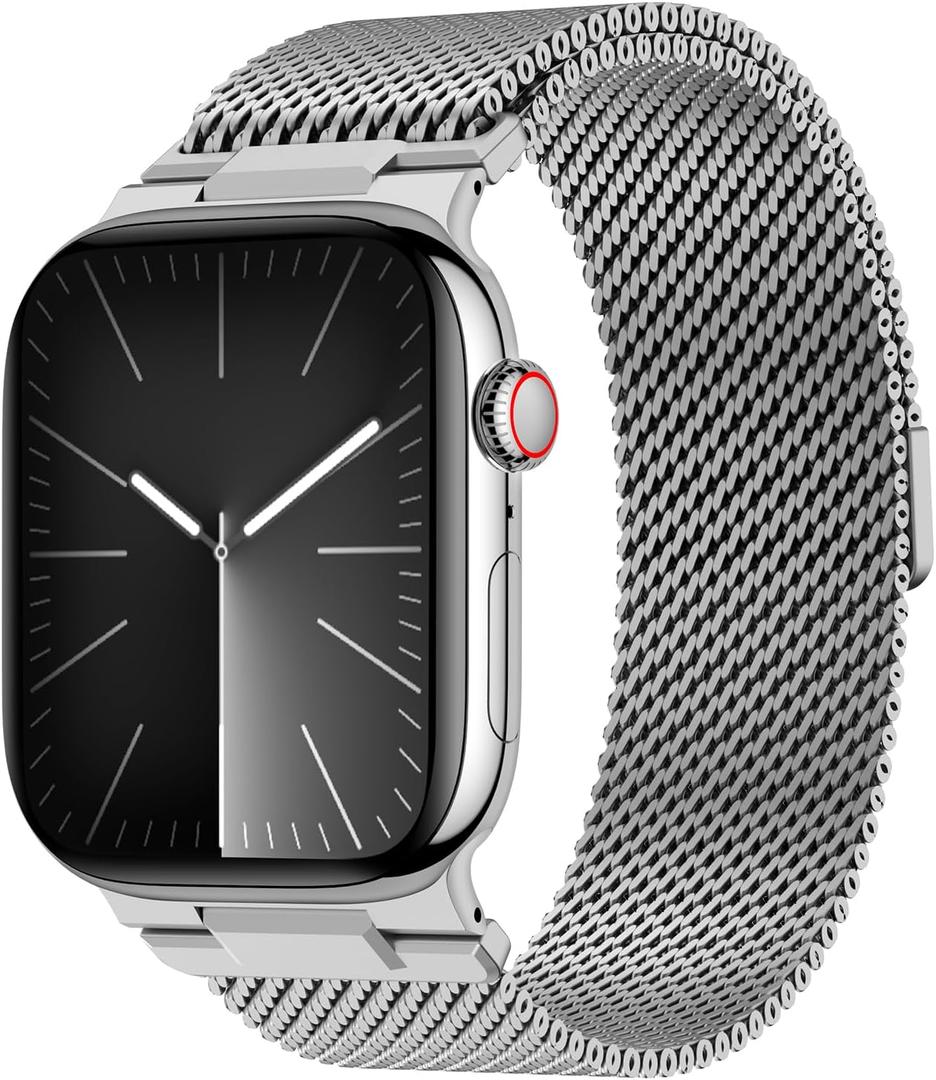 KYISGOS Milanese Loop Band Compatible with Apple Watch Band 49mm 46mm 45mm 44mm 42mm Men Women, Magnetic Clasp Metal Strap for iWatch Ultra 3 2 1 Series 11/10/9/8/7/6/5/4/3/2/1 SE3 SE2 SE, Silver