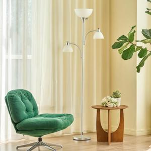 VONLUCE 71" Floor Lamp for Living Room with 3 Bulbs, Standing Lamp with Adjustable Reading Light, Modern Torchiere Floor Lamp with 3 Color Temperatures, Tall Lamp for Bedroom Corner, Nickel