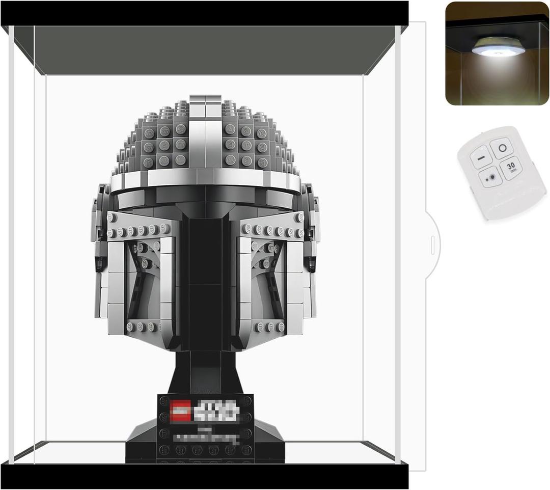 NONEMEY Clear Acrylic Display Case with Remote Control Light for Collectibles, Dustproof Model Showcase Organizer Box, Display Case for Collectibles (7.8x7.8x9.8inch,20x20x25cm)