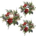 2 Pieces Christmas Candle Rings Wreaths,Artificial Flower Gold Berries Candle Holder Rings, Pine Needles Garland Decorations for Tables Centerpieces,Winter Wedding Xmas Home Decors Christmas Ornaments (Green)