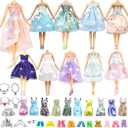 Doll Clothes and Accessories 39 Pack, Newest Unique & Fashion Forest Fairy Dress for Dolls, 10 Fairy Dress, 10 Mini Dress and 9 Accessories, 10 Shoes
