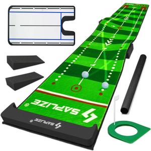 SAPLIZE Golf Putting Mat, Visible Trajectory Tracing, Multiple Training Modes, with Putting Alignment Mirror and Adjustable Green Slopes, Putting Green Matt for Indoors and Outdoors