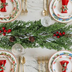 Faux Cedar Christmas Garland with Red Berries & Pine Cones  Full Faux Winter Greenery for Holiday Mantel, Staircase, Doorway, Indoor Outdoor Christmas Dcor (9FT-Deluxe Cedar)