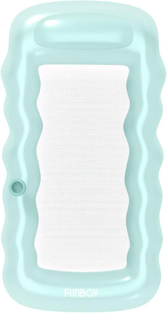 FUNBOY Clear Inflatable Mesh Pool Lounger Mesh Water Hammock with Built-in Pillow 70" Pool Hammock Float for Adults Swimming Pool Accessories & Tanning Pool Lounger Float for Pool Party & Summer (Mint Blue)