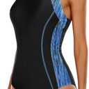 beautyin Women's One Piece Athletic Racerback Swimsuit Slimming Bathing Suit (X-Large, Black&blue)