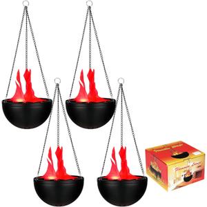 Baquler 4 Pcs Halloween 3D Fake Fire Light 110v Artificial Hanging LED Flame Light Realistic Campfire Halloween Red Lamp Prop Flame for Christmas, Festival, Night Club, Party Decor