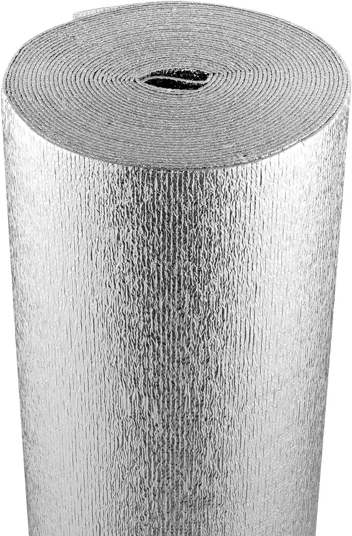 VEVOR Double Reflective Insulation Roll, Foam Core Radiant Barrier, 3.2 mm 48 in x 50 ft, Double-Sided Aluminum Foil EPE Foam Heat Reflective Shield, Thermal Insulation Roll for Window RV Roof