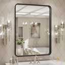 LOAAO 24X32 Inch Black Metal Framed Bathroom Mirror for Wall, Matte Black Bathroom Vanity Mirror Farmhouse, Large Rounded Rectangle Mirror, Anti-Rust, Hangs Horizontally or Vertically