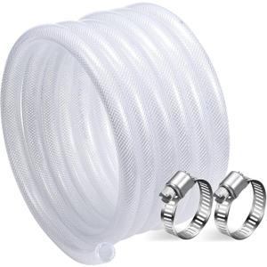 DAVCO 3/8" ID - 50 ft Heavy Duty Braided Clear Plastic Vinyl Tubing, Flexible High Pressure Reinforced PVC Plastic Tube Hose, Non-toxic, BPA Free, with 2 Stainless Clamps