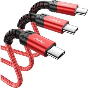 JSAUX 3-Pack USB C to USB C Cable 100W [10ft/6.6ft/3.3ft] Compatible with iPhone 17 Air 16 15 Pro Max Samsung Galaxy S25 S24 CarPlay iPad Pro, Type C to C Charger Cable Fast Charging - Red