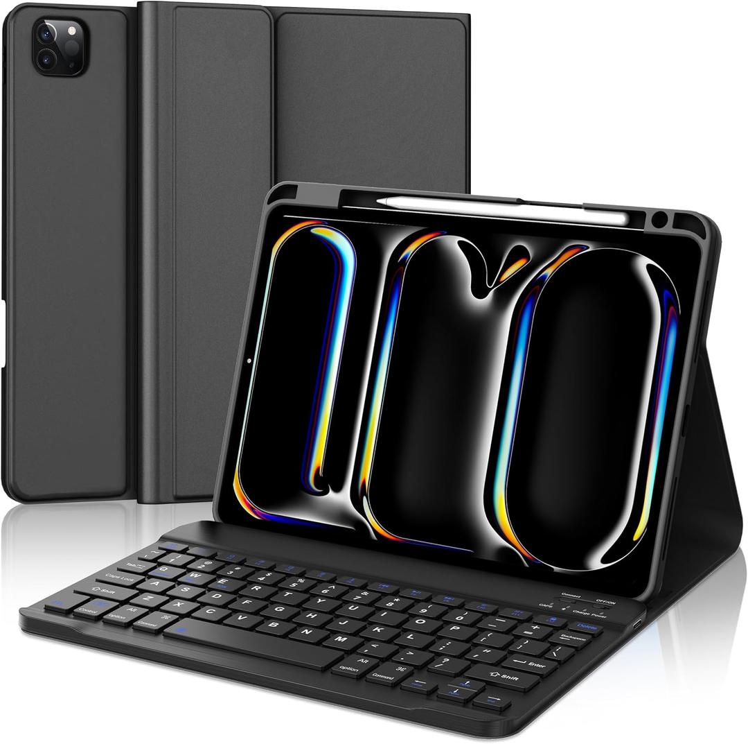 Apple iPad Pro 11 Case with Keyboard (M4), Detachable Bluetooth Keyboard, Long Battery Life, Auto Sleep/Wake, Case with Pencil Holder for iPad Pro 11 (SM-A2836/A2837/A3006) Black