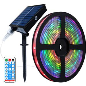 UT Solar LED Strip Lights Outdoor, 32.8ft 560 LEDs Solar Powered Color Changing LED Strip with 8 Lighting Modes IP67 Waterproof Decorative Rope Lights for Yard Trees Pool