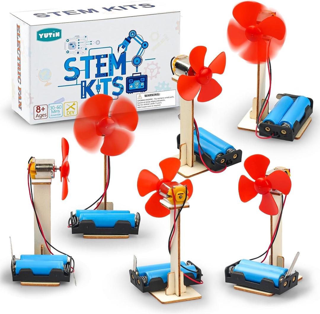 6 STEM Science Kits for Kids Age 8-12, STEM Building Toys for 8-10 Year Girls Boys Wood Crafts, Electric Fan Experiments Activities Circuit Projects, Bulk Gifts for Kids Classroom Party Favors