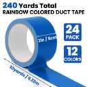 NUITPY 24 Pack Rainbow Colored Duct Tape, 12 Colors 10 Yards x 2 Inch Heavy Duty Duct Tape, Waterproof, Tear by Hand, No Residue Colorful Duct Tape for Packaging, Arts & Crafts, Marking and DIY