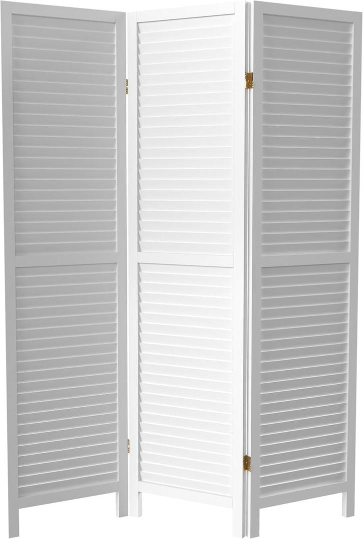 Red Lantern 6 ft. Tall Wooden Louvered Room Divider White 3 Panel