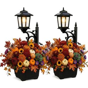 Solar Lamp Post Light with Planter – 2-in-1 Outdoor Solar Light & Flower Pot, Waterproof Glass, Wall Mount or Freestanding, 3000K Warm Auto-On for Patio Porch Backyard Pathway Front Door 2 Pack, Standard