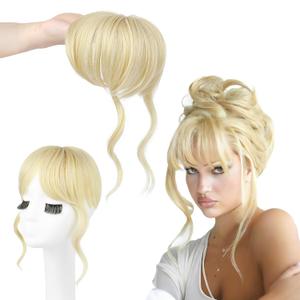 Flufymooz 100% Human Hair Clip In Bangs,360Real Human Hair Toppers for Women Natural Fringe Extensions with Invisible Clips-White Blonde