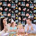 Funny 6 7 Meme Birthday Party Supplies 2 Pack Donut Theme Decorations 3.3x6.6ft Tinsel Foil Fringe Curtains Black Backdrop Streamers Ice Cream Six Seven Photo Decor for Kids