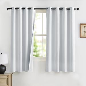 RYB HOME 100% Blackout Curtains 63 inches Length, Thermal Insulated Total Room Darkening Noise Reducing Curtains for Bedroom Kitchen Bathroom, 52 inches Wide by 63 inches Long, White