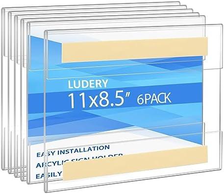 Ludery Acrylic Sign Holder 8.5 x 11 Inches Horizontal,Clear Plastic Wall Wall Frame Poster Paper Holder with Double Sided Tape for Office, Home, Store, Restaurant-No Drilling (6 Pack)