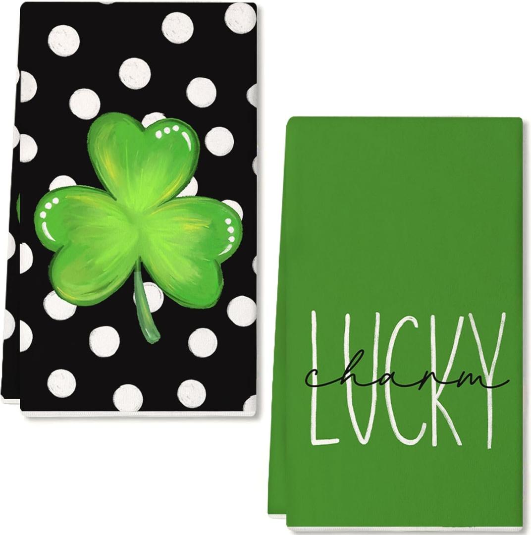 ARKENY St Patricks Day White Polka Dot Kitchen Towels Dish Towels St. Patrick's Day Decorations for Home Dcor Ultra Absorbent Bar Drying Cloth 18x26 Inch Hand Towel for Cooking Set of 2