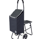Trolley Dolly with Seat Sport, Black Shopping Grocery Foldable Cart Tailgate