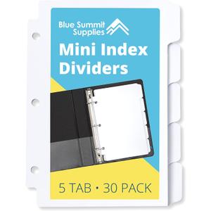 Blue Summit Supplies 5 Tab Mini Tab Dividers, White, 5 Mini Binder Dividers with 3 Hole Punch, for Notebooks and 3 Ring Binders, 5.5 x 8.5 Inches, Heavy Duty Paper, Set of 6, 30 Dividers