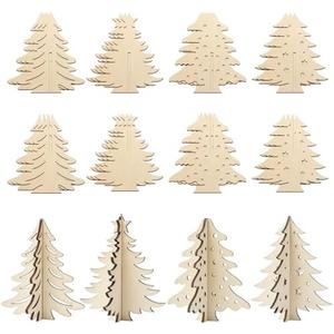 COCHIE DIY 3D Christmas Tree Wood Crafts to Paint, Paintable Unfinished Wooden Slices for Craft, Xmas Trees Cutouts Ornaments for Painting Decorations (24 PCS)