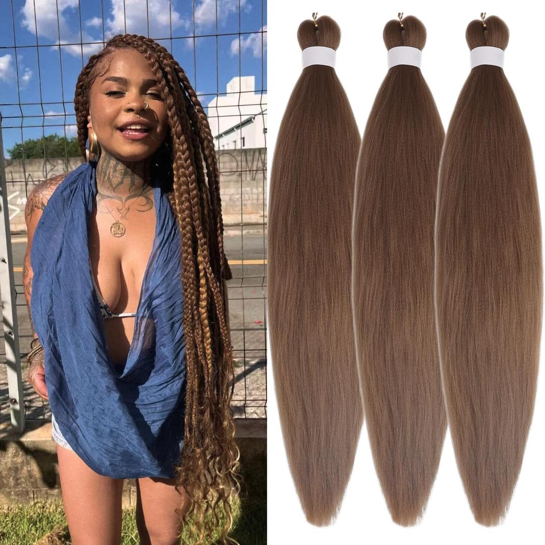 Ash Brown Braiding Hair Pre stretched Hypoallergenic Synthetic Braiding Hair for Box Braids and Twists Long Braid Hair Extensions for Black Women