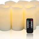 H-BLOSSOM Flameless Candles Battery Operated Real Wax Pillar LED Candles with 10 Key Remote Control Cycling 24 Hours Timer Set of 6 (3" x 6" Remote)